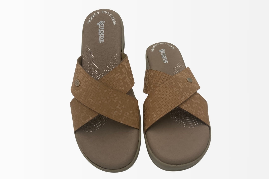 Cross-Strap Sandals with Square Texture