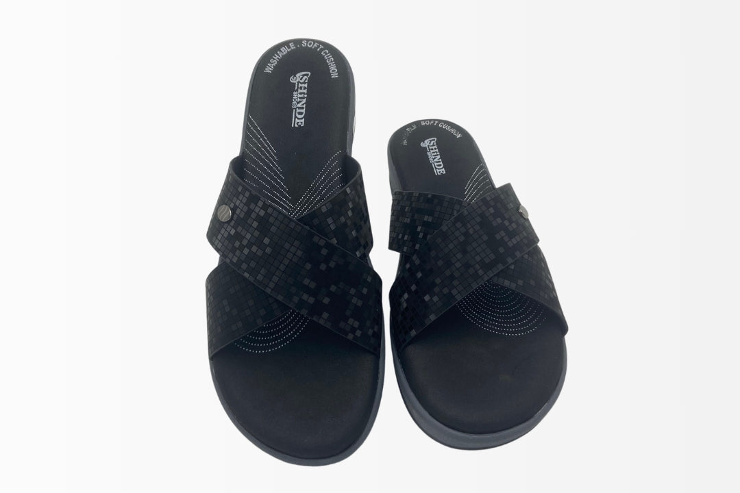 Cross-Strap Sandals with Square Texture