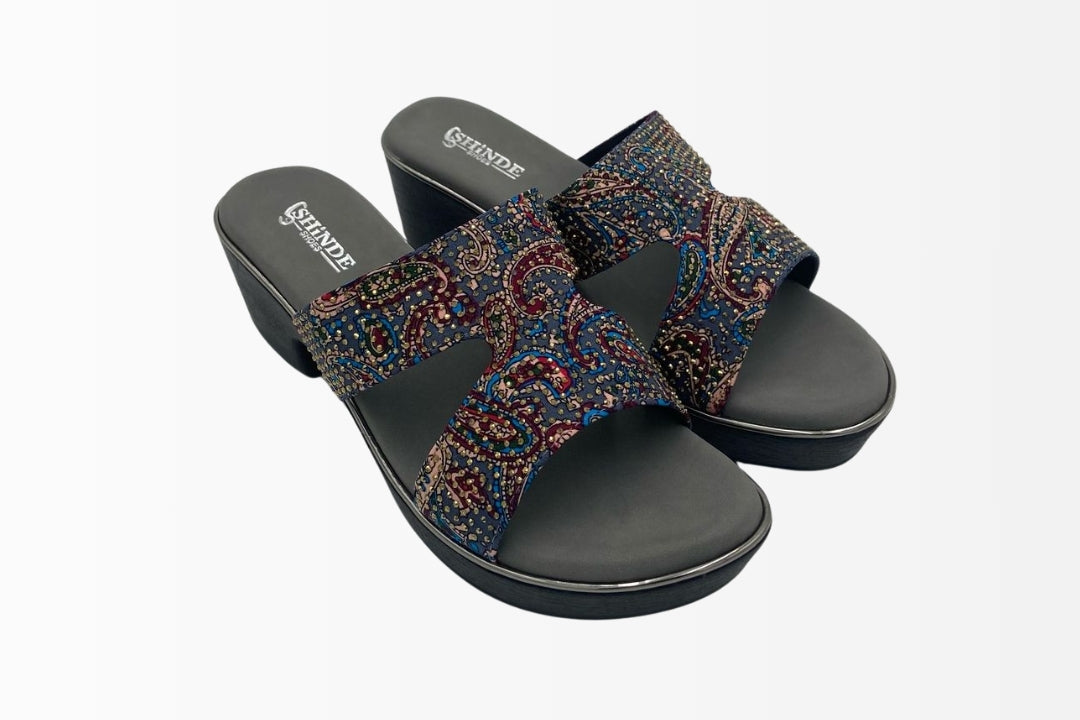 Wedge Sandals with Colorful Paisley Design