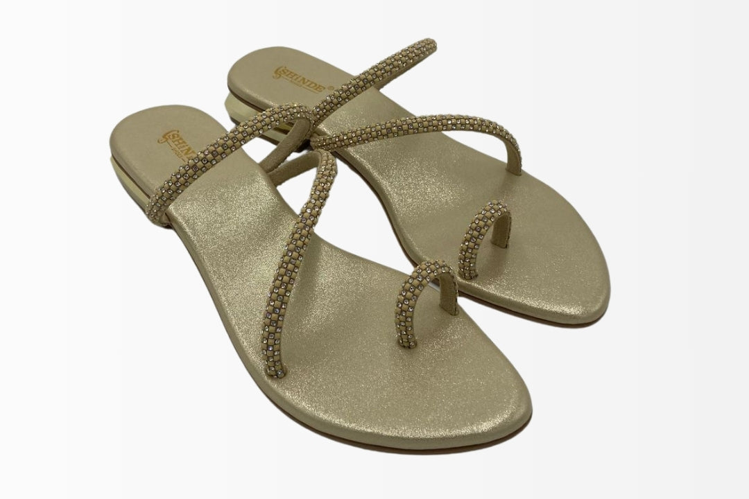 Rhinestone-Embellished T-Strap Sandals