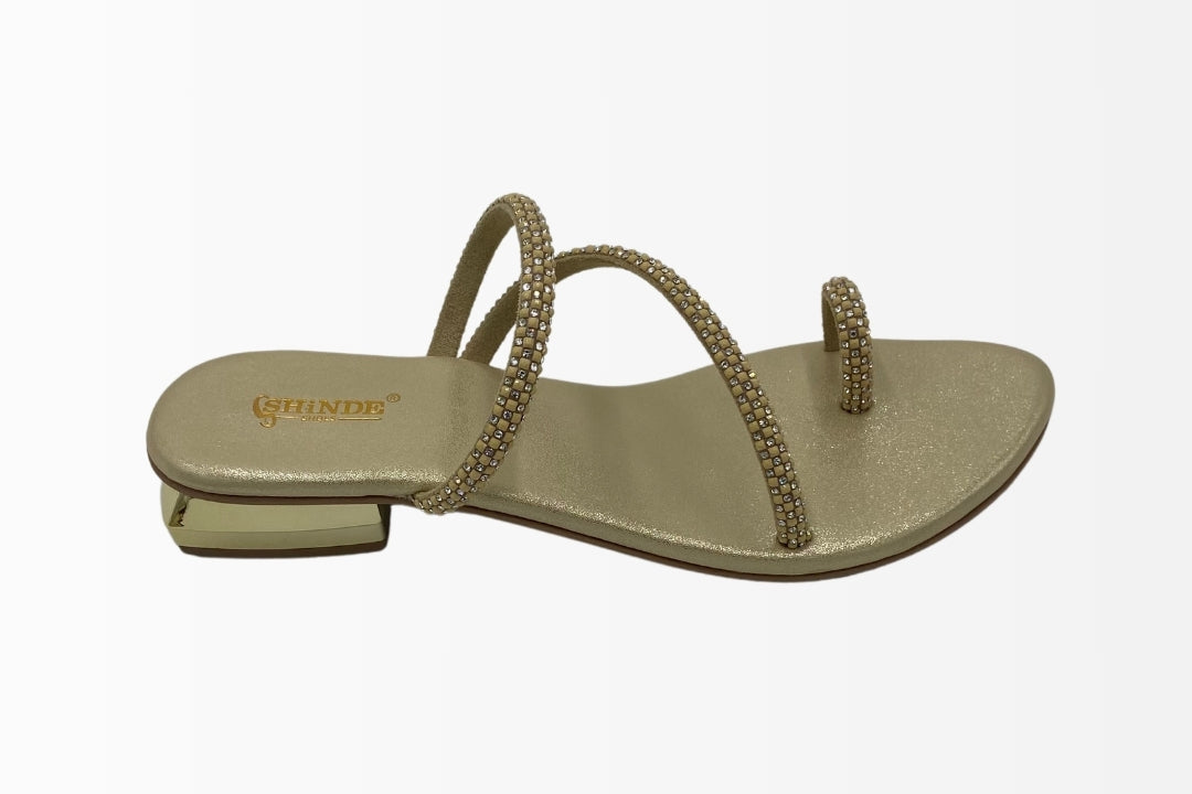 Rhinestone-Embellished T-Strap Sandals