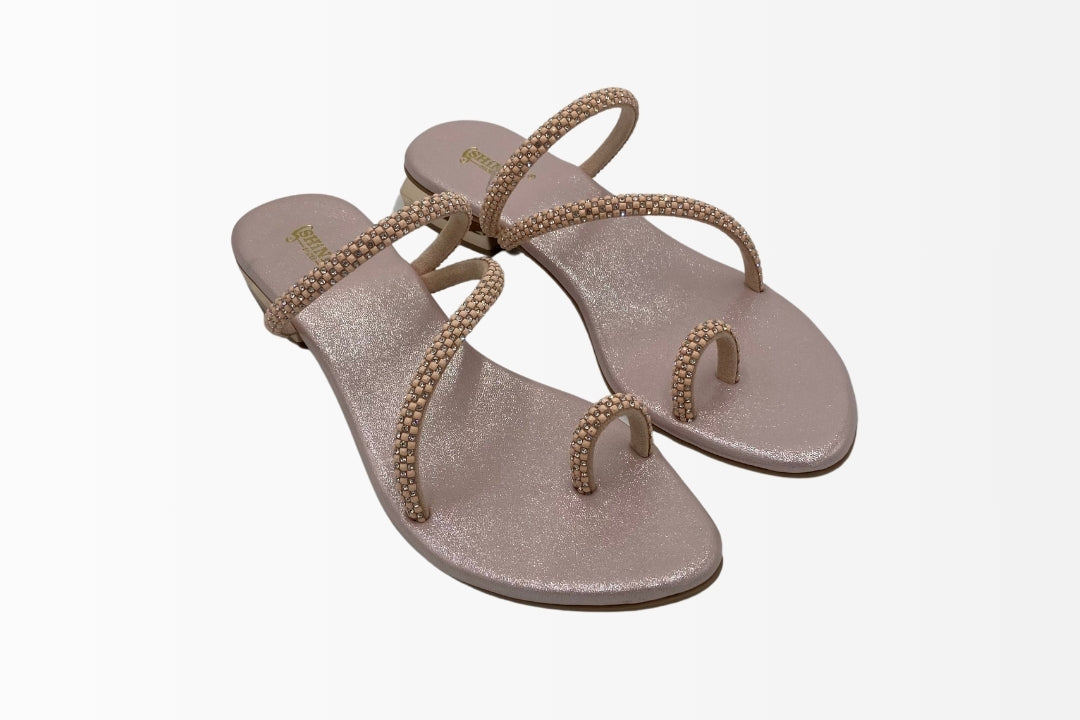 Rhinestone-Embellished T-Strap Sandals