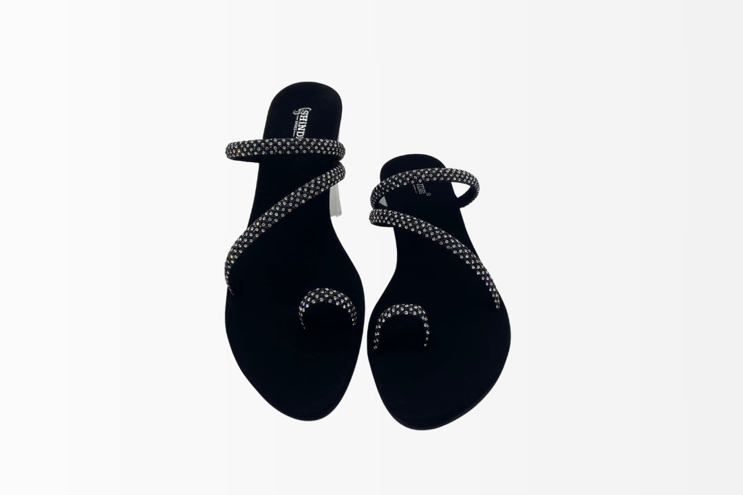 Rhinestone-Embellished T-Strap Sandals