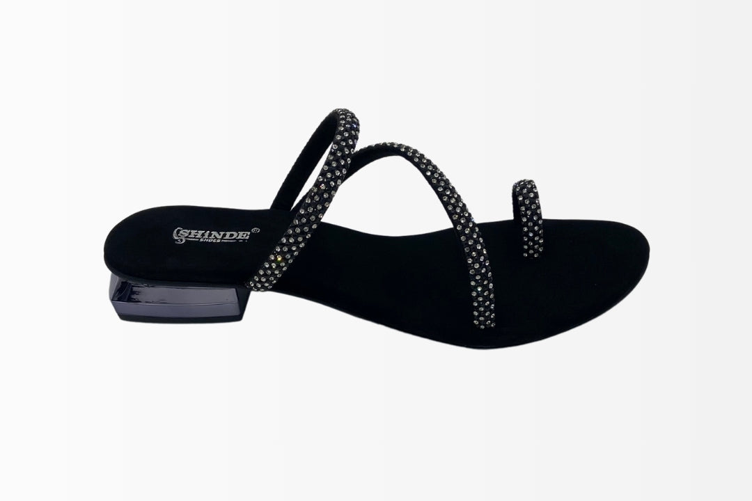 Rhinestone-Embellished T-Strap Sandals