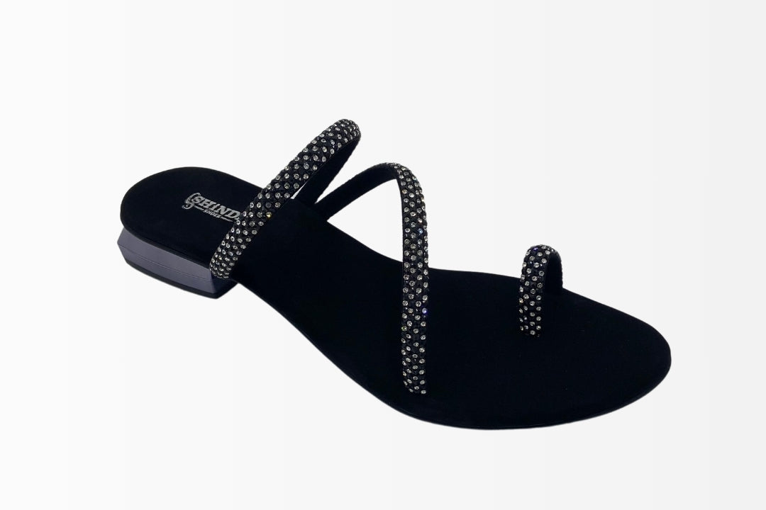 Rhinestone-Embellished T-Strap Sandals