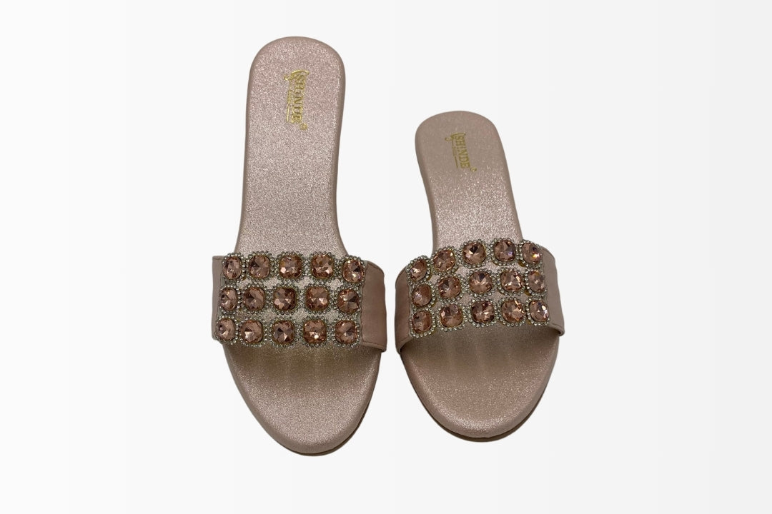 Slide Sandals with Sparkling Crystal