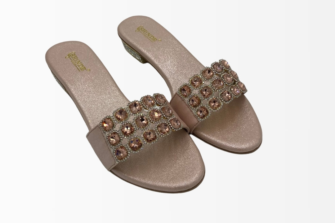 Slide Sandals with Sparkling Crystal