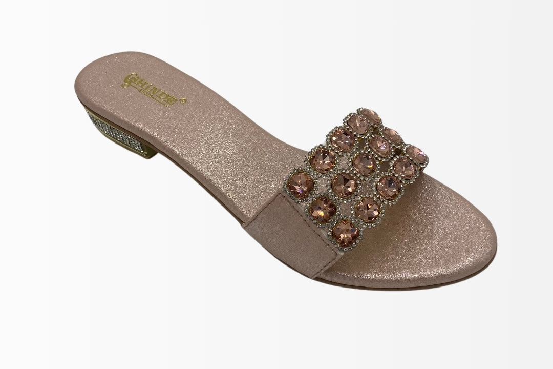 Slide Sandals with Sparkling Crystal
