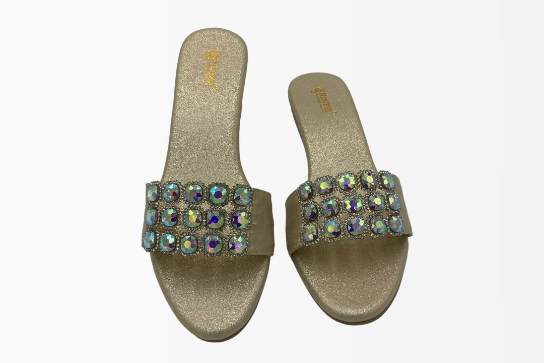Slide Sandals with Sparkling Crystal