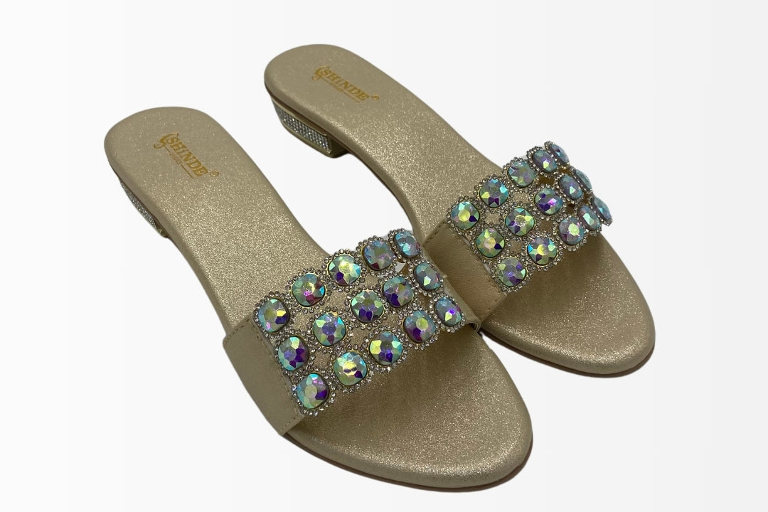 Slide Sandals with Sparkling Crystal