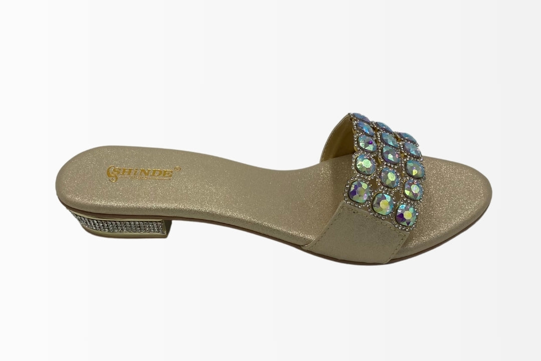 Slide Sandals with Sparkling Crystal