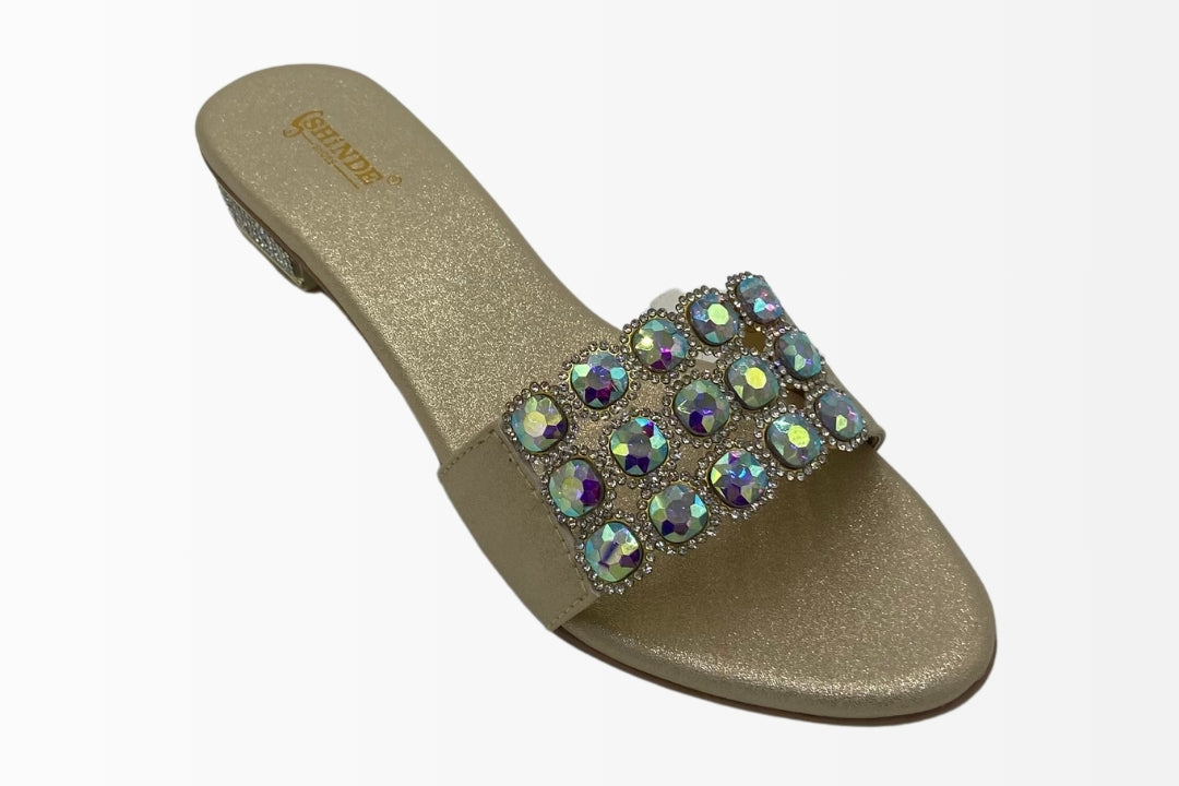 Slide Sandals with Sparkling Crystal