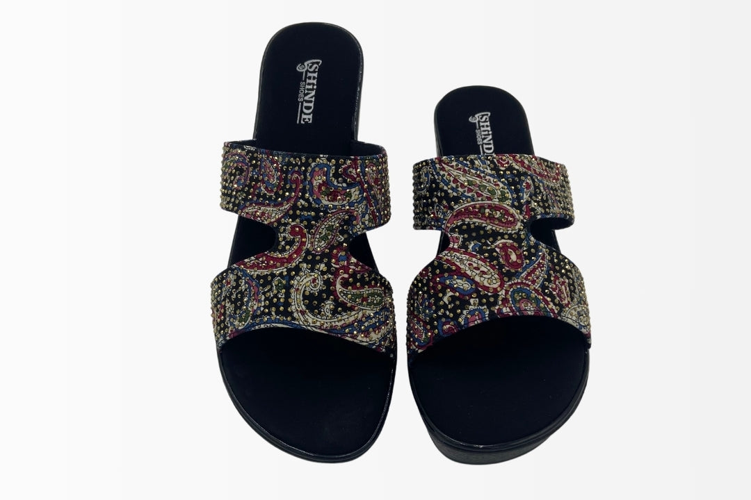 Wedge Sandals with Colorful Paisley Design