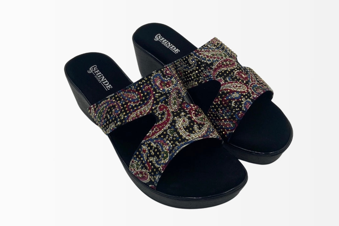 Wedge Sandals with Colorful Paisley Design