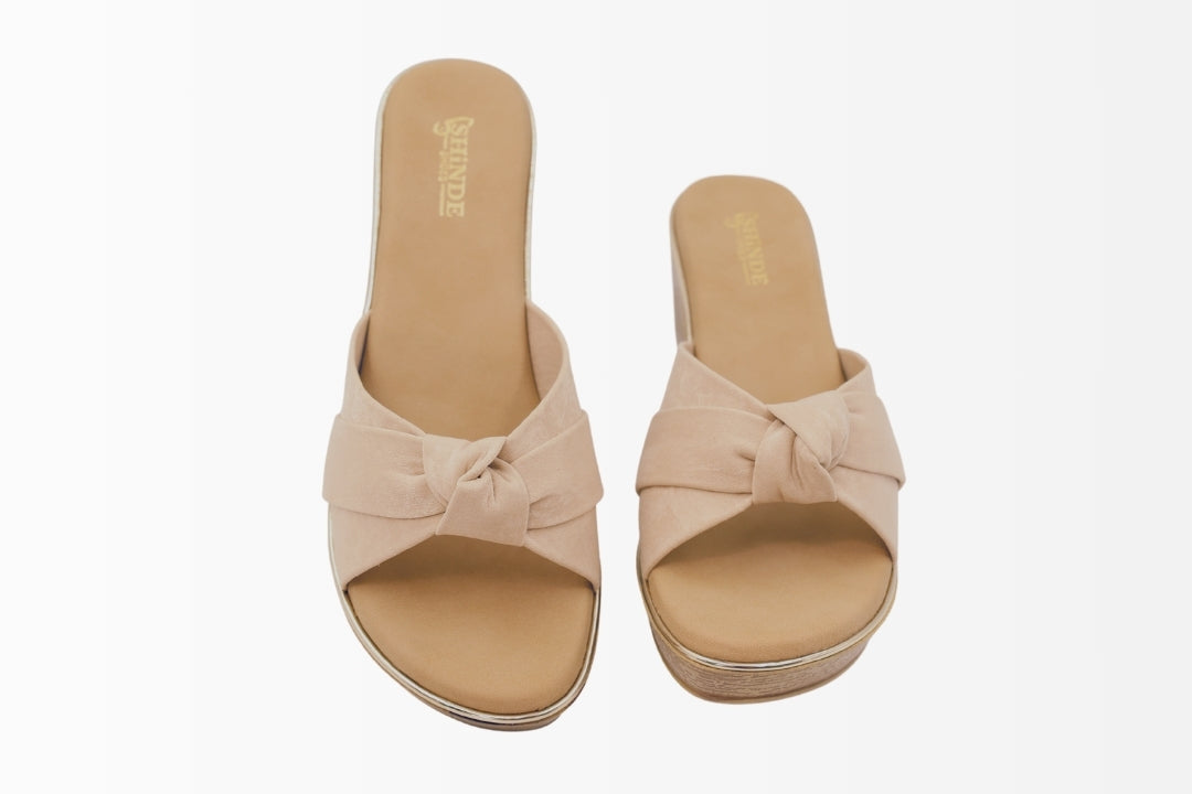 Women Tan Knotted Slip-On Heels