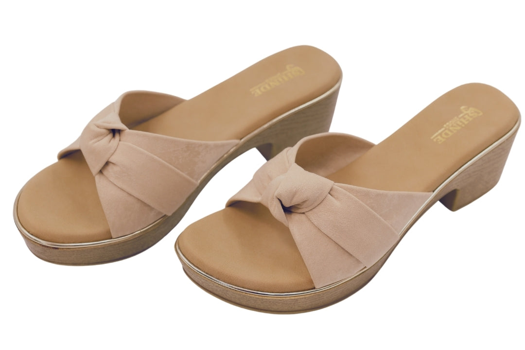 Women Tan Knotted Slip-On Heels