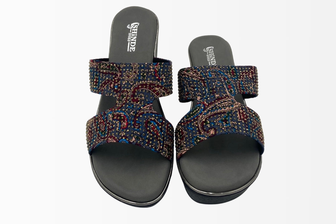 Wedge Sandals with Colorful Paisley Design