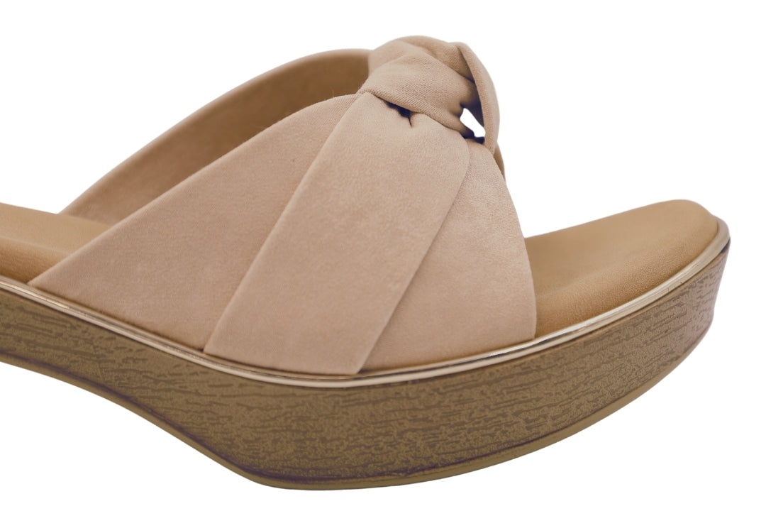 Women Tan Knotted Slip-On Heels
