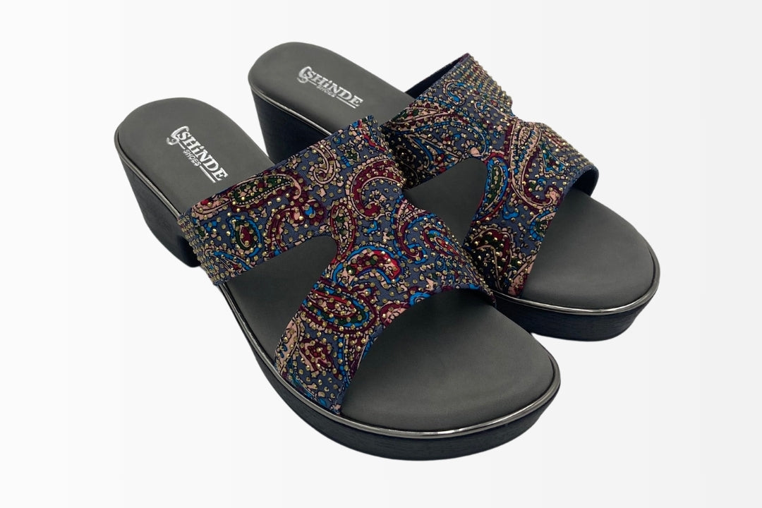 Wedge Sandals with Colorful Paisley Design
