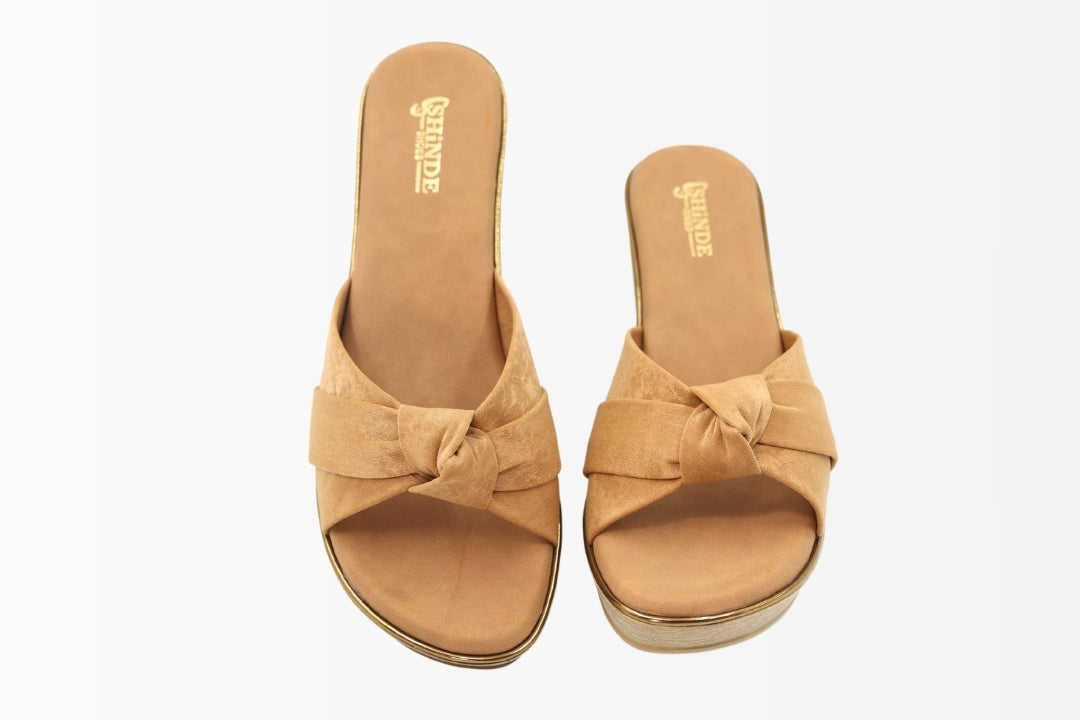 Women Tan Knotted Slip-On Heels