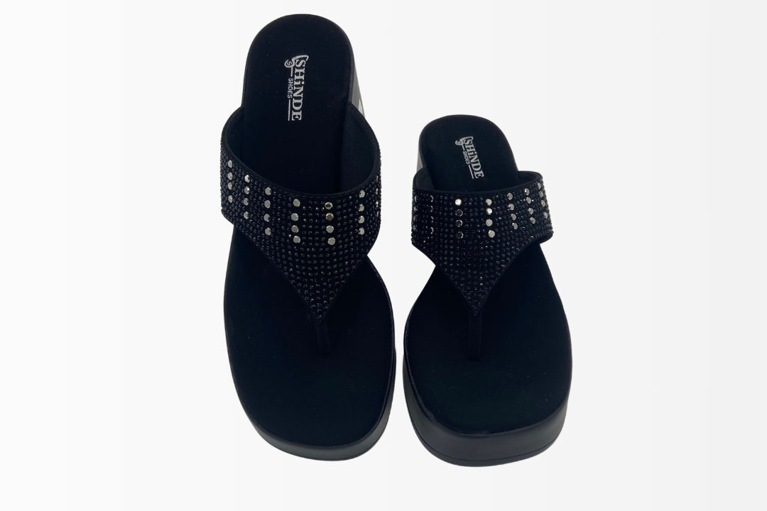 Wedge Sandals with Sparkling Rhinestone