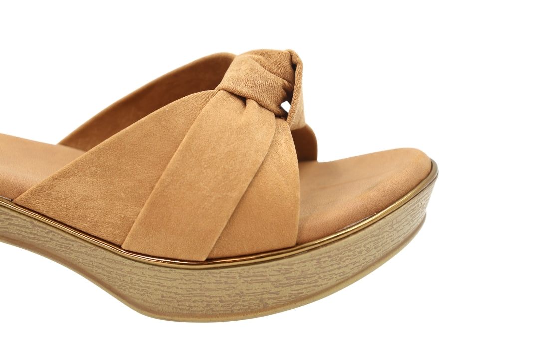 Women Tan Knotted Slip-On Heels