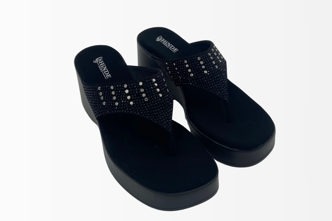 Wedge Sandals with Sparkling Rhinestone