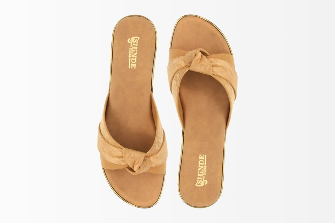 Women Tan Knotted Slip-On Heels