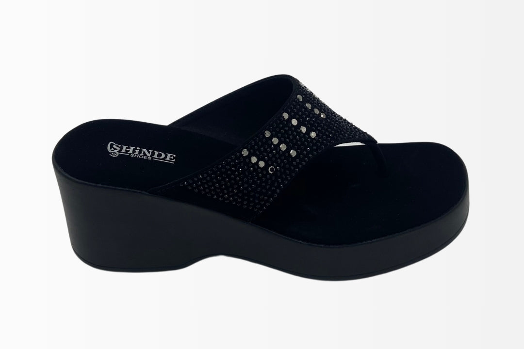 Wedge Sandals with Sparkling Rhinestone