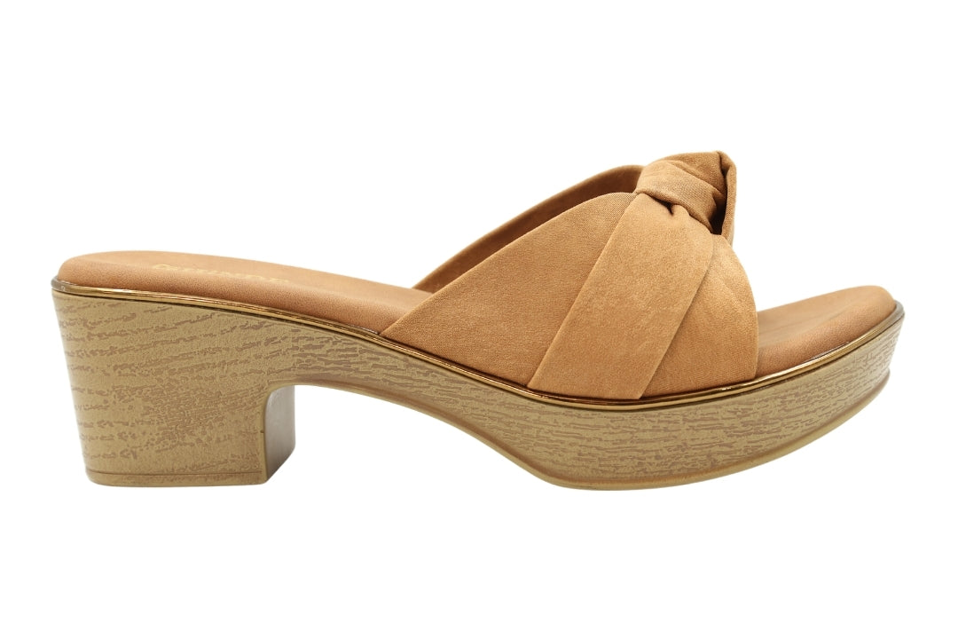 Women Tan Knotted Slip-On Heels