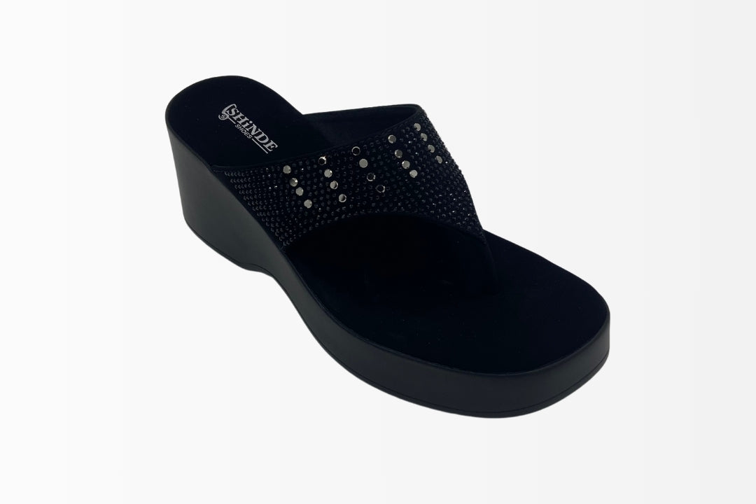 Wedge Sandals with Sparkling Rhinestone