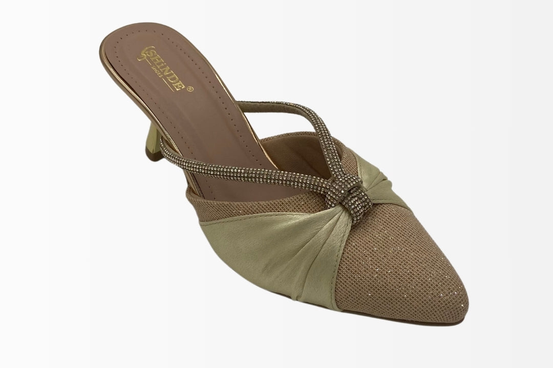 Satin Embellished Slingback Heels